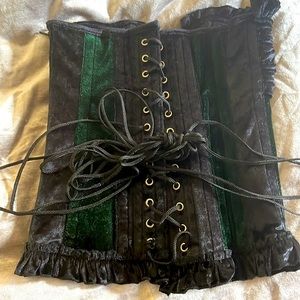 Green and black velvet corset